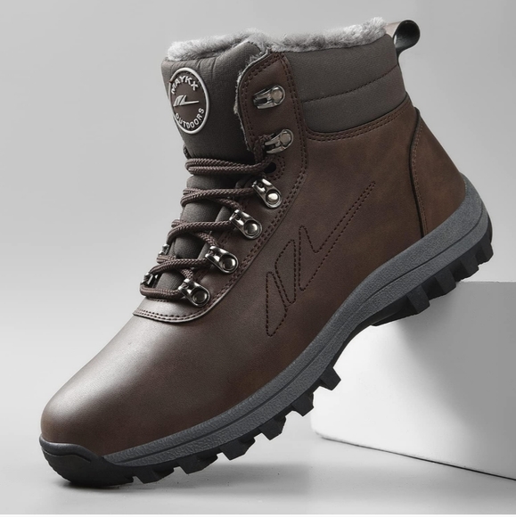 Mens Shoes Winter Snow Boots Waterproof Fur Lined Leather Ankle Non-Slip - Picture 1 of 14